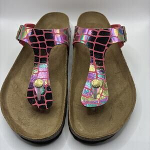 NWT Birkenstock Gizeh Thong Buckle Sandals Gator Gleam Iridescent Festival EU 41